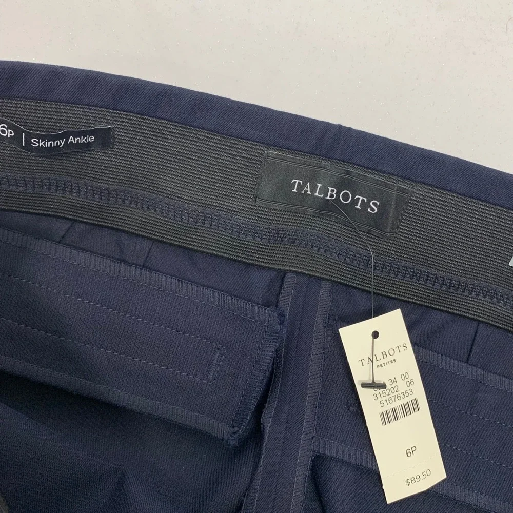 Talbots Skinny Ankle Pants Navy Blue 6P Stretch Elastic Waist Business New
